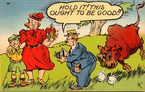 Humour Bull Charging Man Taking Picture Hold It This Ought To Be Good