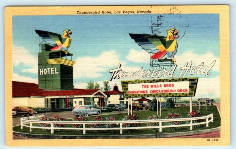 LAS VEGAS, Nevada NV ~ THUNDERBIRD HOTEL The Mills Brothers 1950 Postcard