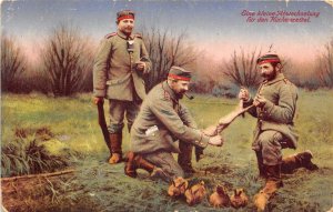 US82 Germany ww1 soldiers preparing rabbit uniform scene 1915 military