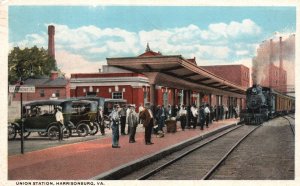 Harrisonburg Virginia, Union Station Railway Train Locomotive, Vintage Postcard