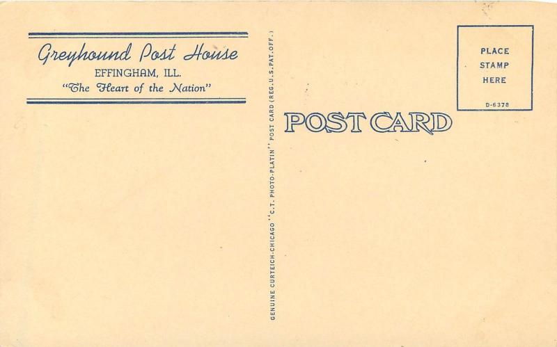 Vintage Postcard Greyhound Post House Restaurant Effingham IL Roadside