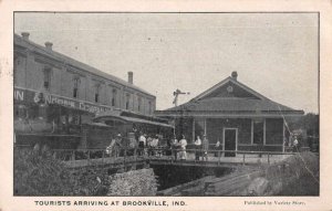 Brookville Indiana Tourist Arriving at  Train Station Vintage Postcard AA4268