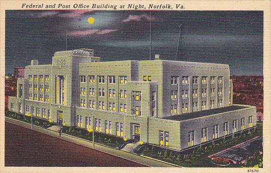 Federal and Post Office Building At Night Norfolk Virginia 1957