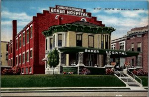1930s MUSCATINE IOWA BAKER HOSPITAL CANCER IS CURABLE LINEN POSTCARD 36-125 