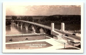 RPPC VINCENNES, IN Indiana ~ LINCOLN MEMORIAL BRIDGE c1930s Cars Postcard