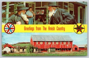 Lancaster Pennsylvania~Banner Greetings~Amish Country~Barn~1950s Postcard