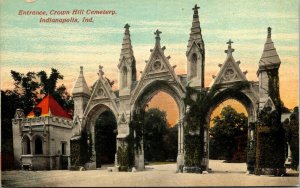 Postcard IN Indianapolis Ivy-Covered Arch Entrance Crown Hill Cemetery C.1910 F4