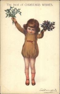 Sergio Bompard - Little Girl c1910 Christmas Postcard rpx