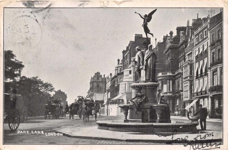 LONDON UK PARK LANE- STATUE OF FAME~MY QUEEN & ROMANCE SERIES POSTCARD 1905