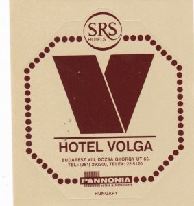 Hungary Budapest Hotel Volga Vintage Luggage Label sk3898