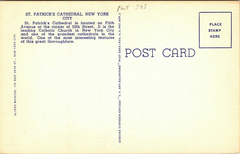 St Patricks Cathedral New York City NYC Vintage Linen Postcard Trolley Catholic 