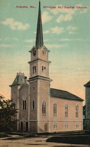 Vintage Postcard 1910's View of Winthrop St. Baptist Church Augusta Maine ME