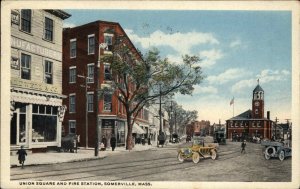 Somerville Mass MA Union Square Fire Station c1920 Vintage Postcard