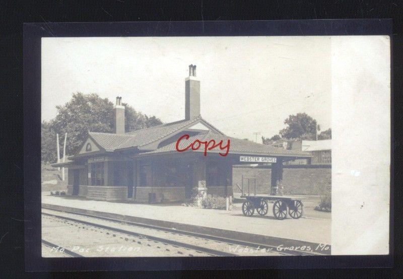 REAL PHOTO WEBSTER GROVES MISSOURI RAILROAD DEPOT TRAIN STATION POSTCARD COPY