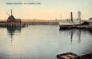 New London Connecticut Chelsea Line Dock Waterfront Antique Postcard K68819