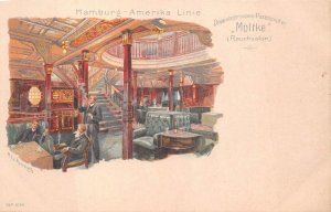 MOLTKE SHIP HAMBURG AMERICA LINE SMOKING ROOM GERMANY POSTCARD (c. 1900) 