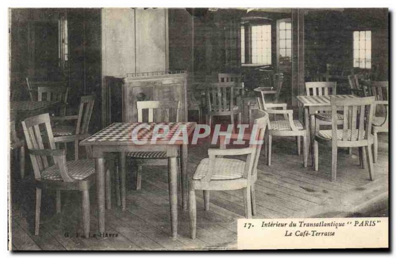 Postcard Old Ship Ship Interior of Transatlantic Paris Le cafe terrace