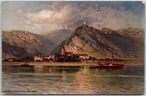 Die Feindlichen Bruder Greetings of the Rhine Steamer Waterland Postcard