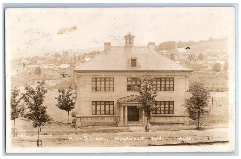 c1910's High School Building Mineville New York NY RPPC Photo Antique Postcard 