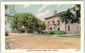 SARNIA, ONTARIO Canada  COUNTY BUILDINGS  Street Scen  ca 1930s-40s  Postcard