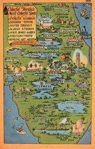 circa1957 Florida Attractions Map Postcard 2T7-153