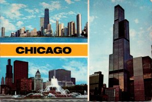 Illinois Chicago Skyline With John Hancock Building Buckingham Fountain and S...