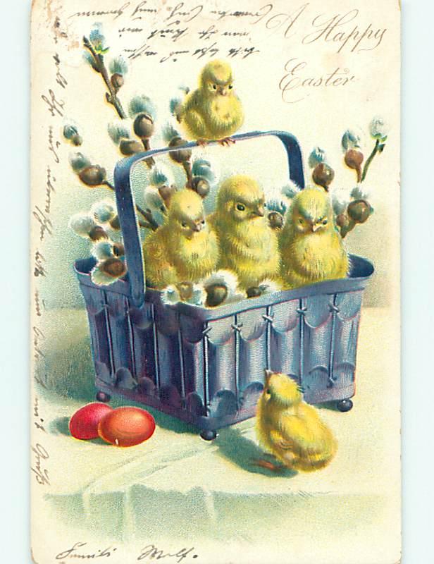 Pre-1907 easter CHICKS PLAYING IN BASKET r2710