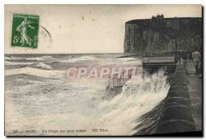 Old Postcard Seas beach in bad weather