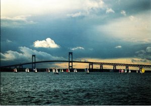 Newport Rhode Island Boat Racing under the Newport Bridge 5x7 Postcard KN