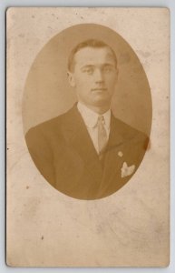 RPPC Attractive Young Man Oval Masked Portrait Postcard G30