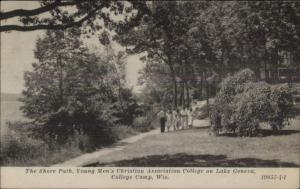 Lake Geneva - College Camp WI Shore Path YMCA c1930 Postcard