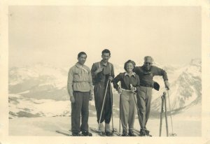 Ski related photo postcard social history swiss alpine winter scene Switzerland