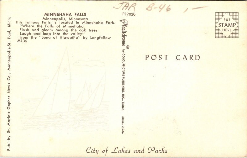 Minnehaha Falls Minneapolis Minnesota Scenic Landscape Chrome Postcard 