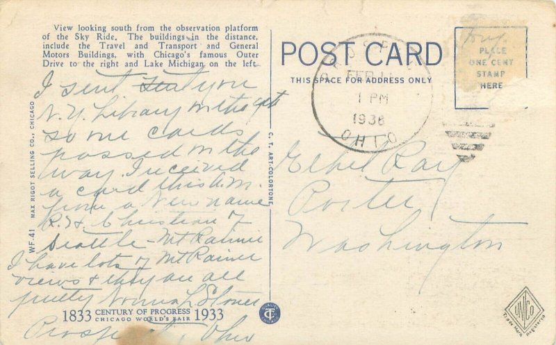 1933 Chicago Expo Fairgrounds Night View Linen  Postcard CT Art Colortone Used