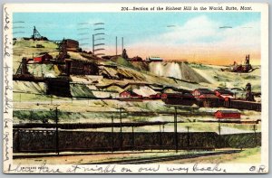 Vtg Butte Montana MT Richest Hill in the World Gold Silver Mining 1940s Postcard