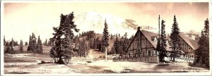 RPPC Oversize Postcard Mt. Rainier National Park Lodge Snow Oregon