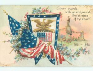 Pre-Linen Patriotic tuck EAGLE ON CIVIL WAR CANNONS WITH USA FLAG AC0774