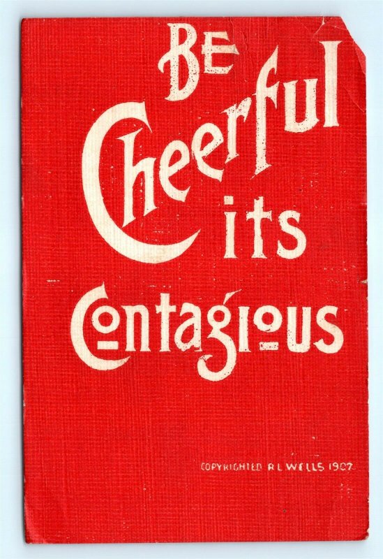 Postcard Artist Signed RL Wells Be Cheerful 1907 Arts Crafts Style Red B40