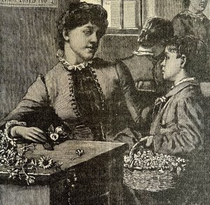 Collecting Flowers Mother Daughter 1892 Victorian Art Woodcut Printing DWY10A