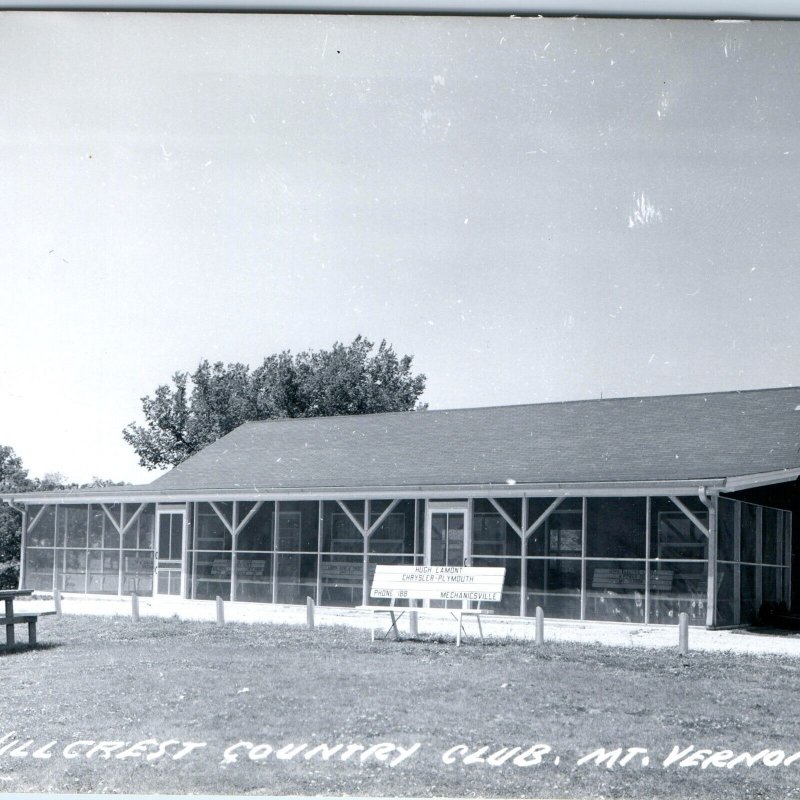 c1950s Mt. Vernon, IA RPPC Hillcrest Country Club Golf Mechanicsville Ad PC A108