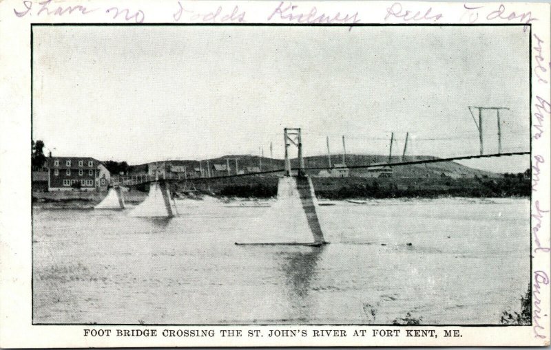 Vtg 1907 Foot Bridge Crossing The St John's River Fort Kent Maine ME Postcard