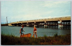 Vtg Greetings from Fenwick Island Delaware DE Bridge Chrome View Postcard