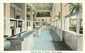 Vintage Postcard Interior Lobby National Bank of America Salina KS Saline County