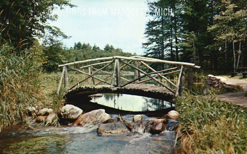 Vintage Postcard Greetings From Marquette Michigan Picturesque Bridge Path