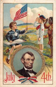 J84/ President Abraham Lincoln Patriotic Postcard c1910 Kids Salute  423