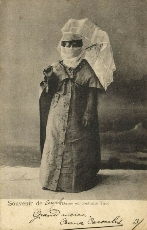 turkey, Dame en Constume Turc, Turkish Lady with Umbrella (1899) Postcard