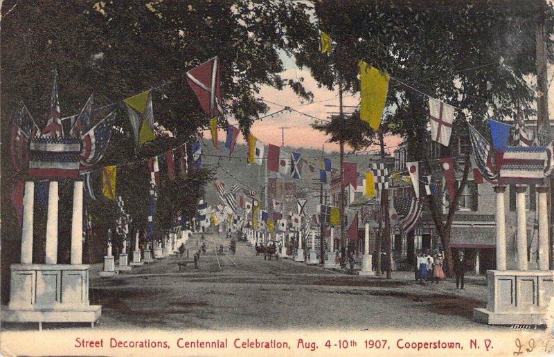 1907, Centennial, Cooperstown, NY, Flag Decorations, Used , Old Postcard