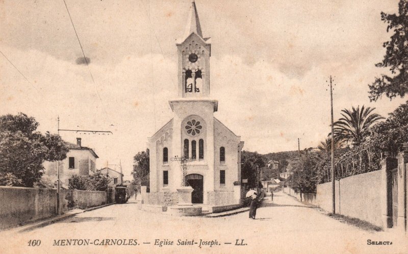 Vintage Postcard 1910's Menton Carnoles Eglise Saint Joseph Church Structure FR