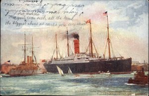 Cunard RMS Ivernia U.S. Cruiser Olympia Steamer Steamship c1910 Vintage Postcard