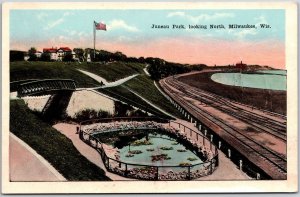 Juneau Park Looking North Milwaukee Wisconsin WI Railway Park Moutain Postcard